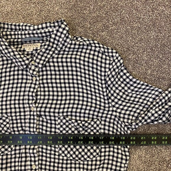 Merona Women's Tunic Shirt Size XL Checked Long Sleeves Buttons Two Pockets GUC - Picture 9 of 10
